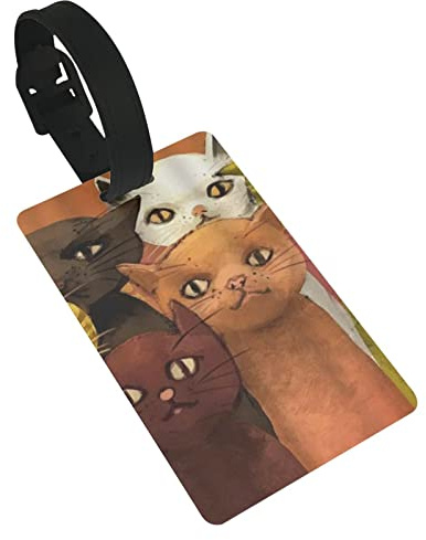 Katze Abstraktes digitales Gemälde Kunstwerk Modernes kreatives Konzept Lustiges Tier 2 Stück Gepäckanhänger, Sichtschutz, Ausweisetikett und Adresskarte für Reisetasche, Koffer