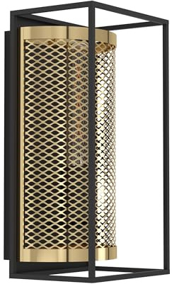 EGLO Wandlampe Nohales, Gitter Wandleuchte für innen | Flurlampe Industrial aus Metall in Schwarz und Messing, Lampe für Wand und Decke, E27 Fassung