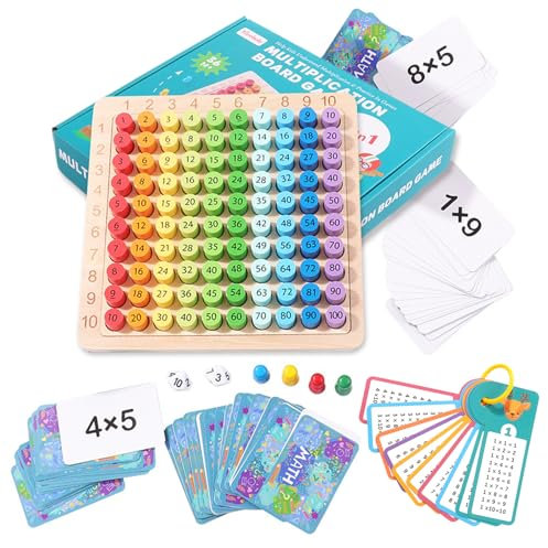 JurciCat 1x1 Einmaleins Lernen Spiel Multiplikationsbrett Multiplikationsbrett für Grundschüler Mathe Spielzeug Multiplikationstafel Mathe Spiele Holzrechenbrett PäDagogisches Montessori Spielzeug