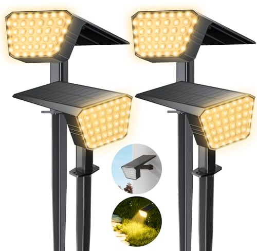 FIFlying Solarlampen für Außen Garten, 4 Stück 3000K Warmweiß Solarstrahler, Solarleuchte mit IP67 Wasserdicht, 3 Beleuchtungsmodi, für Außen, Garten, Rasen, Anlage, Statue, Hof, Wege