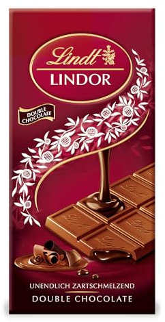 Lindt Schokolade LINDOR Double Chocolate Tafel | Feinste Vollmilch-Schokolade mit einer unendlich zartschmelzenden dunklen Füllung | Schokoladentafel | Schokoladengeschenk, 100g