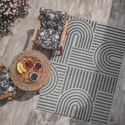 SANAT Berlin Outdoor Teppich Wetterfest - Teppich für den Innen- und Außenbereich - Balkon Teppich Wasserabweisend - Teppiche für Terrasse, Garten, Küche, Bad oder Wohnzimmer - Grau, 160 x 230 cm