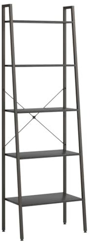 Leiterregal mit 5 Ablagen, Multifunktional Bücherregal Bad Regal Standregal Bücherschrank Büroregal für Wohnzimmer, Schwarz 56x35x174 cm