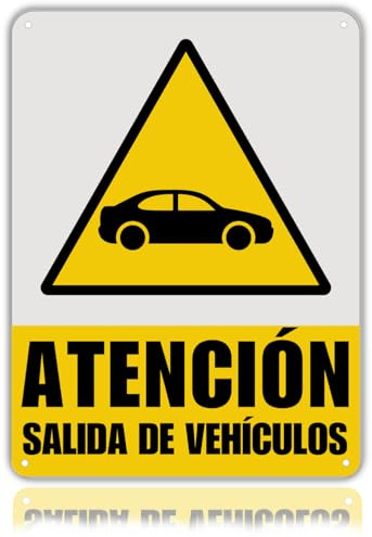 LEIASA | Señal Salida Vehículos - 21x28 cm - Aluminio - Vado Permanente | Cartel Paso Carruajes, Placa Garaje Particular, Rótulo Prohibido Aparcar, Letrero Entrada Coches, Aviso Reflectante Parking