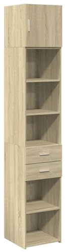 Willood Hochschrank Schmal Sonoma-Eiche 40x42,5x225 cm Holzwerkstoff Geeignet für Küche, Wohnzimmer, Schränke 40cm breit - sechs Fächer Plus Zwei Schubladen