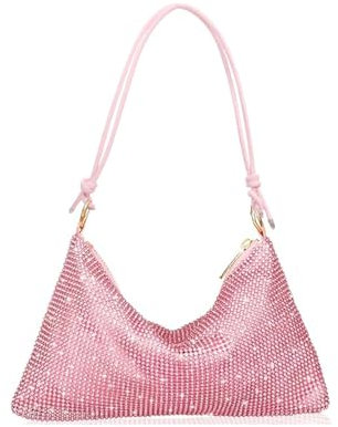 VIDSTM Damen Glitzer Tasche, Abendtasche Damen Hohe Kapazität mit Reißverschluss, Verstellbarer Schultergurt Elegante Tasche Damen, für Abend Prom Hochzeit Party Bankett (Rosa)
