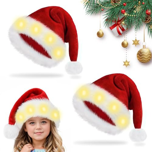 Nikolausmütze mit Leuchtendem,2 Stück Led Leuchtende Weihnachtsmütze,Weihnachtsmützen Erwachsene,Weihnachtsmann Mütze,Weihnachtsmütze,Weihnachtsmützen Erwachsene,für Weihnachten Neujahr festliche