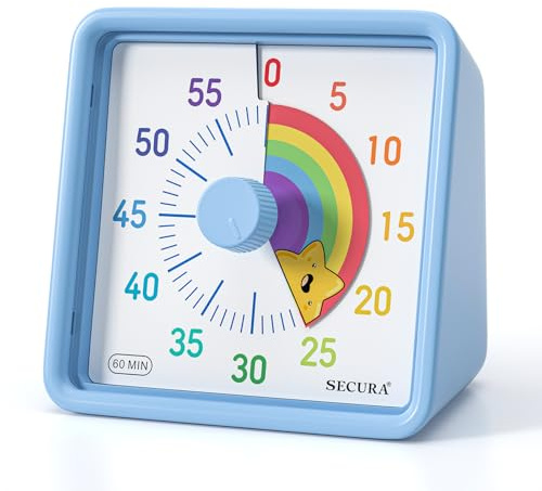 Secura 60-Minute Visual Countdown Timer for Kids & Office, Silent Time Management Tool (Blue & Star)