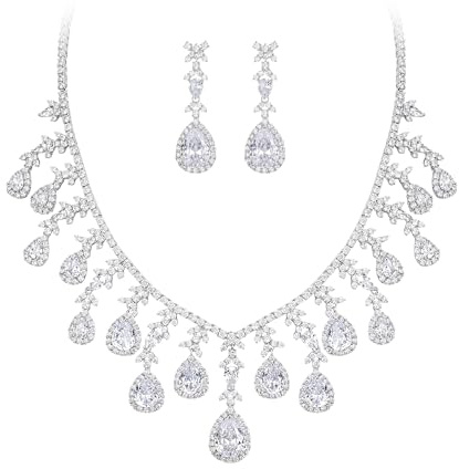 EVER FAITH Zirkonia Schmuck-Set für Braut elegante kubische April Geburtsstein Tropfen Hochzeit Party Halskette baumeln Ohrringe Sets für Damen