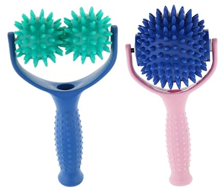 MagiDeal 2 Stück Massageroller mit Griffen, Massage Roller mit 2 Igelball, Massagegerät Fascia Ball, Premium Igelball Fußmassage für Rücken Beine Füße Muskelschmerzen Muskel Entspannen