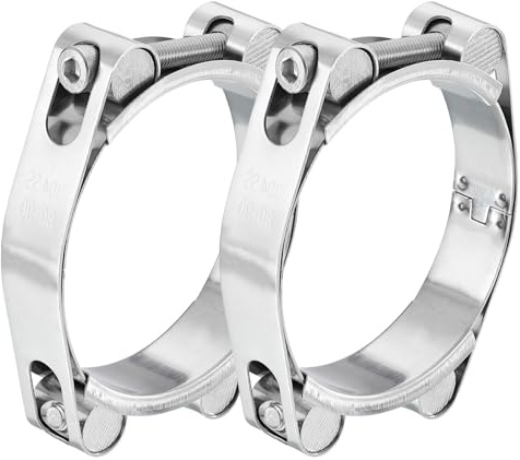 sourcing map 2Pcs T-Bolt Hose Clamp, 304 Stainless Steel Intake Soft Hose, Clamp Range 80-90mm for 3.54 Hose ID, T-Clamps for Automotive, Intercooler, Radiator, Silver