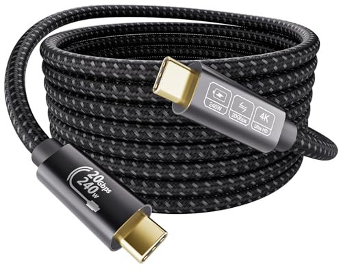 EUDOBEL USB C Kabel 5m 5K@60Hz 4K@144Hz USB C Video Kabel,PD 3.1 240W 5A,USB C auf USB C 3.2 Datenkabel 20Gbps für Thunderbolt 4/3, iPhone16,iPhone15, Switch,MacBook,USB C Monitor,VR,SSD