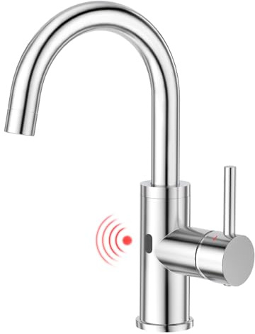 CREA Robinet à Capteur Infrarouge pour Salle de Bain ou Cuisine, Mitigeur Monocommande Monotrou, Chromé Poli