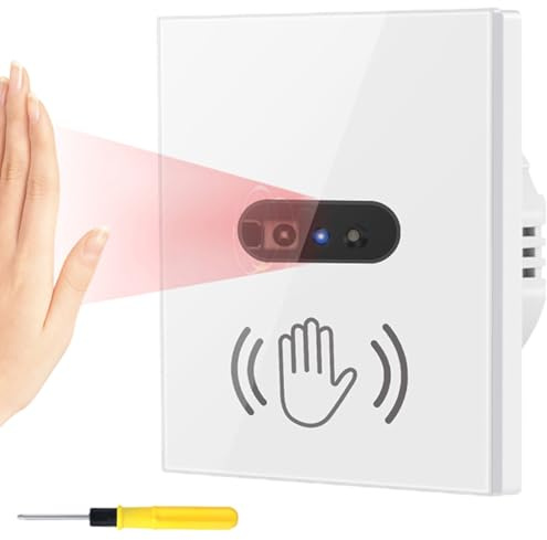 Acmerota Infrared Motion Sensor Light Switch Handheld Wave Switch 8 cm Sensor Switch 10 A, 90-250 V Wall Mounted Indoor Suitable for Kitchen, Bathroom etc. (Neutral Conductor Required)
