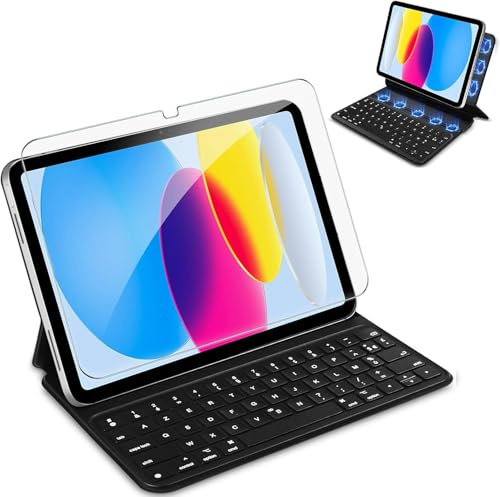 Ducerta Magnetic Keyboard Case for iPad A16 11th Generation 2025 /10th Generation 2022(11/10.9 inch), Ultralight Smart Folio Keyboard Cover with Tempered Glass for iPad 11/10 Gen, UK Layout, Black