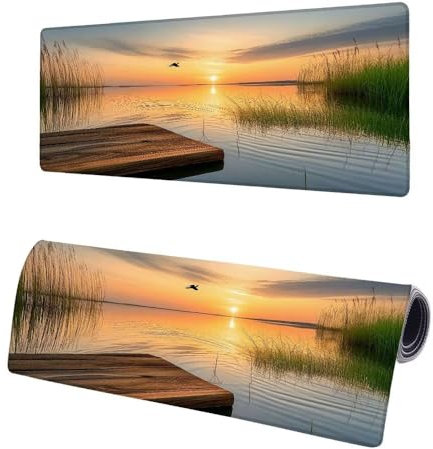 Large Mouse Mat Sunset, Extended XXL Pier Gaming Mouse Pad Desk Pad 800x400x3mm, Keyboard Mat with Non-Slip Rubber Base, Soft Smooth Surface, Stitched Edges Mousepad, Improved Precision and Speed F-0