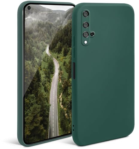Moozy Funda Silicona para Huawei Nova 5T y Honor 20 Minimalist Series con Acabado Mate, Cover Capa Carcasa Antigolpes de TPU Flexible Suave y Fina Cubierta del Móvil, Verde Oscuro
