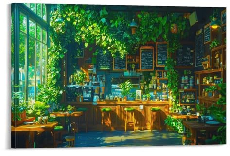 RIAVBAODG Café Wandbild Ghibli Leinwand Gemälde Wohnzimmer Deko Wand Poster Kunstdruck Leinwanddrucke Kunstwerk Schlafzimmer Wanddekoration 12x18inch(30x45cm)