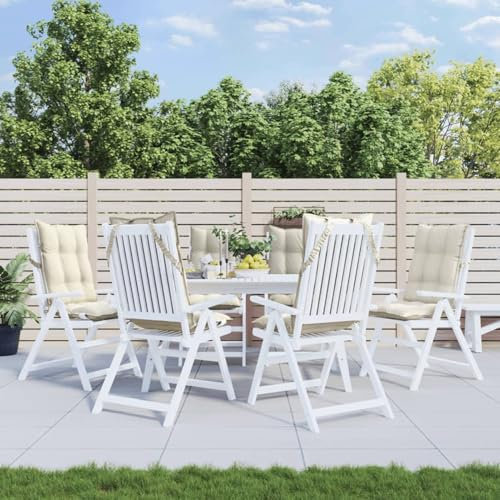 Fasba Hochlehner Auflagen, Gartenstuhlauflagen mit Bänder, Sitzauflagen, Polster für Gartenmöbel, Polsterauflagen für Gartenstuhl, 6 STK. Creme Oxford-Gewebe