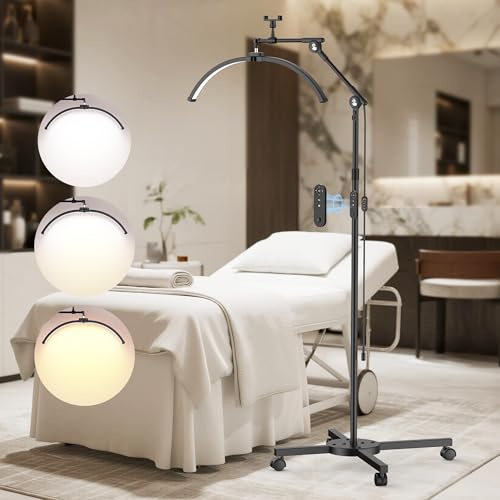 STASUN Lámpara de Pestañas Media Luna, Lámpara LED Plegable, Lámpara de Pie Regulable de 28 Pulgadas y 30W con Soporte para Teléfono para Extensiones de Pestañas- Negro
