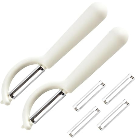 2 Stück P-Schäler Tupper Set mit 4 Ersatzklingen, Universal Sparschäler für Kartoffelschäler (2, Weiß)