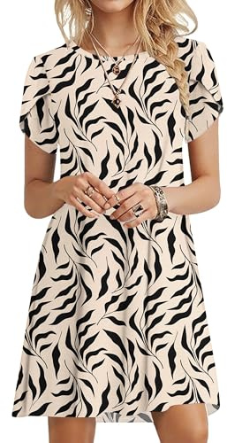 PLOKNRD Robe Été Femme Courte Droite Manches Courtes avec Poches, NW LF L