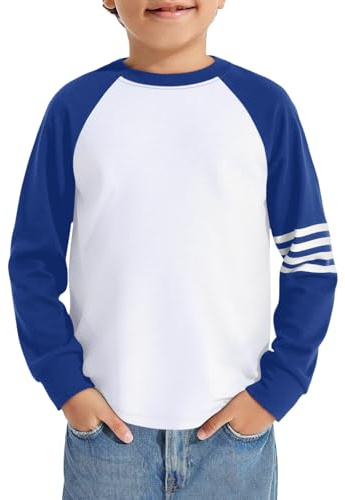 Haloumoning pojkar t-shirt långärmad färgblock toppar barn lediga rundhalsade toppar höst mode basic t-shirts skjortor 5–14 år, blå, 13-14 år