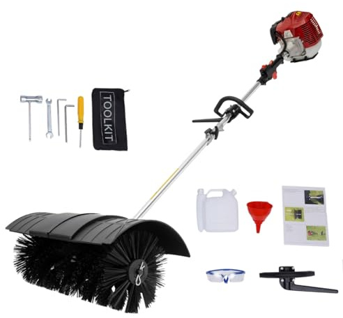 DAOHHFO 2 Stroke 52CC Power Brush Broom, 2.3hp Gas Powered Handheld Sweeper Gasoline Air Cooled Engine Power Broom Brush Cleaner, 1.25kw Artificial Grass Brush Snow Cleaner