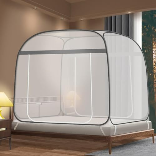 Pop Up Mosquito Net for Bed with Net Bottom, Suit for Double Bed | Foldable Mosquito Netting Tent for Travel Camping, 2 Zipper Entries, Portable, Quick Setup, Secure Without Tools