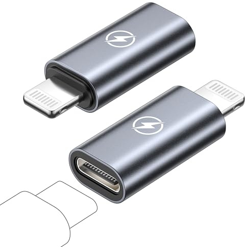 Adaptateur USB C Lightning Lot de 2, Adaptateur USB C vers Lightning Charge Rapide et Transfert de Données pour iPhone 14 13 Pro Max 12 11 Mini Plus 8 XS XR/iPad/AirPods, Pas pour écouteurs/Audio/OTG