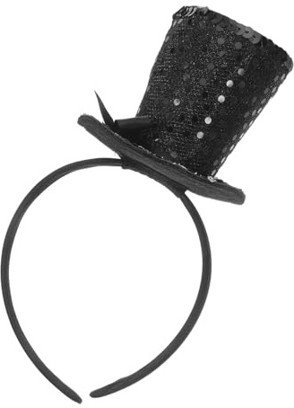 WESIEVYA Pailletten Haarband mit Kleiner Zylinder für Damen Leichtes Kunststoff Kostümaccessoire mit Schleife Bequemes Haarband für Halloween Cosplay und Teeparty