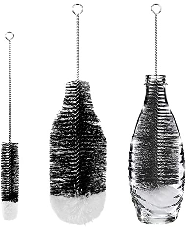2 brosses à Bouteilles Longues, Accessoires ménagers pour carafes en Verre/Bouteilles de Soda/biberons/gourdes (Noir)