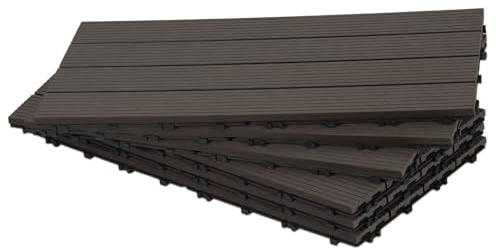 Jaxguom 12 stycken WPC terrassplattor, 30 x 60 cm WPC-plattor, trädgårdskakel med klicksystem, terrassbrädor balkongkakel, vattentäta klickplattor terrass, för 2 m² kaffe