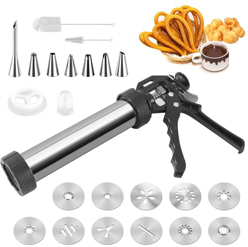 CISSIYOG Spritzgebäck Maschine, Churros Maker Set,Vielseitige Gebäckspritze | Mit 11 Keksformen, 7 Spritztüllen & Reinigungsbürste,für Spritzgebäck, Krapfenfüller und Marmeladenfüllung