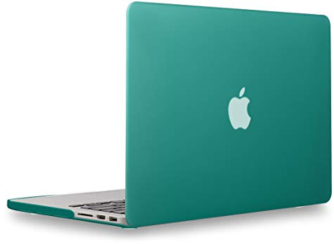 UESWILL Funda rígida compatible con MacBook Pro (Retina, 13 pulgadas, finales de 2012/2013/2014/principios de 2015), modelo A1502 A1425, sin CD-ROM, sin USB-C + paño de microfibra, verde pavo real