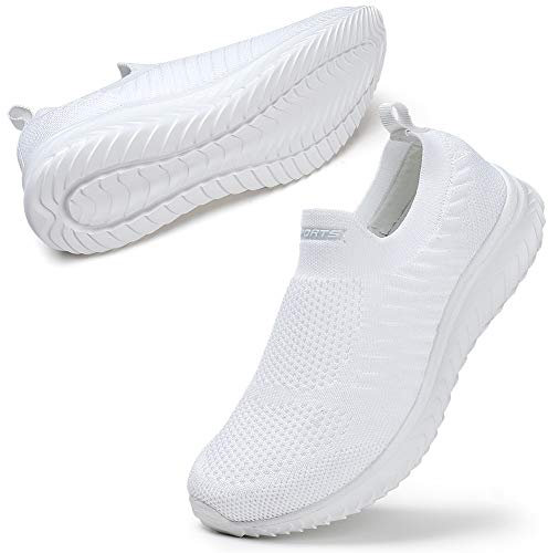 STQ Zapatillas Deporte para Mujer Malla Deslizante Running Ligero Comodos Sin Cordones Zapatos Blancas 38 EU