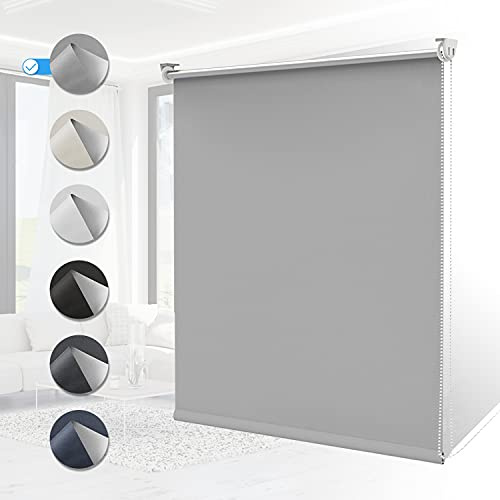 Verdunklungsrollo ohne Bohren Rollos für Fenster B45 x H120 cm (Stoffbreite 40cm) Hellgrau Thermo Rollo Klemmfix Verdunkelungsrollo Seitenzugrollo Sicht-und Sonnenschutz Wandmontage