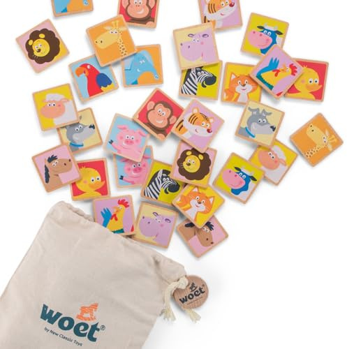 Woet® Juego de Memoria Animales de Juguete de Madera para Niños - Juego de Memoria y Concentración - Juguete Preescolar - A Partir de 3 Años