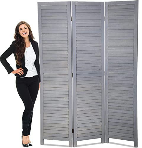 Room Dividers 3 Panel Partition Room Dividers 5.6 Ft Tall Privacy Wall Foldable Room Divider Privacy Screen Wood Screen Room Separator for Home Office Bedroom Restaurant , Gray