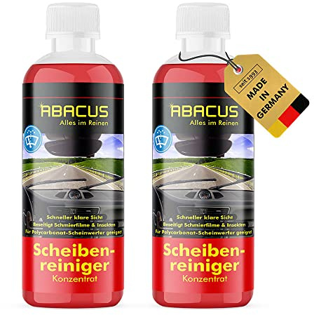 ABACUS® Reiniger Scheibenwaschanlagen, Scheibenreiniger Konzentrat Sommer, Scheibenwaschanlagen Konzentrat, Scheibenwischanlage Reiniger, Scheibenreiniger – Scheibenreiniger Konzentrat 2X 300 ml