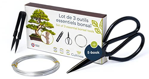 Cultivea® Set aus 3 wichtigen Bonsai-Werkzeugen Stahlwerkzeug Gärtnern - Bonsaischere zur Pflege Ihres Bonsais und Ihrer Pflanzen - Rundschere - Trimmen und Beschneiden von Bonsai - Aluminiumdraht