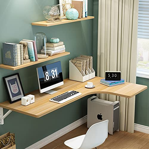 XUAN Wandklapptisch Klappbarer Eckschreibtisch L-förmiger Schreibtisch Computertisch Schwimmender Laptoptisch Wandtisch Platzsparender 2.5cm Dick (Color : Wood, Size : 100x60x40cm/39x24x16in)