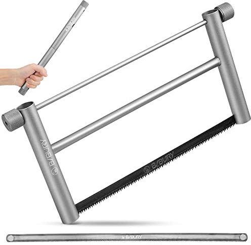 BIBURY Compact Camping Saw, Portable Aluminum Alloy Detachable Hand Saws, Folding Pruning Saw Bow Saw with 2 Blades for Wood, PVC, Tree Pruning, Camping - Silver