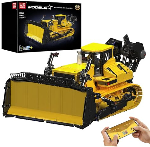 Mould King 17049 Remote Controlled APP Bulldozer Building Blocks for Liebherr PR766 Crawler Excavator MOC Heavy Duty Crane Technology Construction Cart Vehicle Clamping Blocks Kit (3774 Parts)