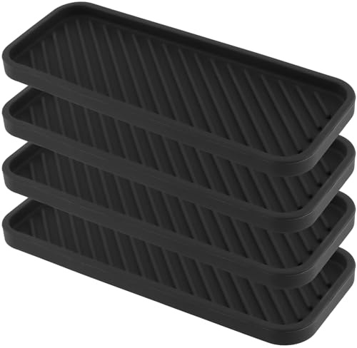 ZOENHOU 4 Stück Silikon Spülbecken Organizer, 22,8x9cm Abtropfmatte Silikon Klein, Küchen Badezimmer Organizer für Schwämme, Bürsten, Seife,Gewürzdosen,Spülmaschinenfestes
