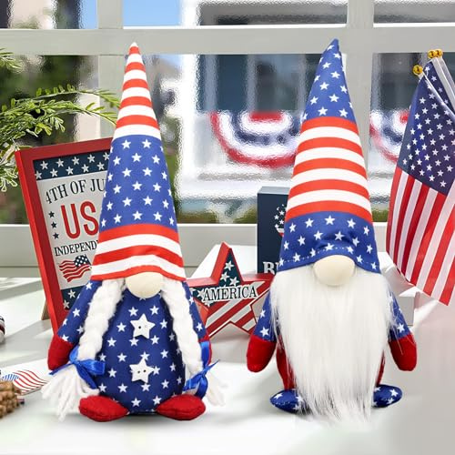 4th of July Decorations - Memorial Day Decorations - 250th Anniversary Patriotic USA Gnomes for Home - Fourth of July for Office, Indoor - 250 Years America Red White Blue Figurines Merchandise
