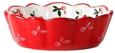 JDGEU Keramikschale Kirsche Vintage handbemalte rote Spitze Keramikschale, Obstsalatschale, Dessertschale, Babynahrungsschale/2116
