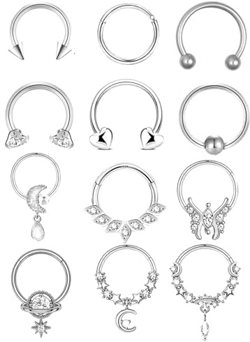 12 Pièces Piercing Nez Anneau, Anneaux De Nez En Acier Inoxydable, Piercing Pour Septum, Anneau De Septum, Piercing En Forme De Cercle, Piercing En Fer à Cheval Anneau De Nez Pour Femmes Et Filles