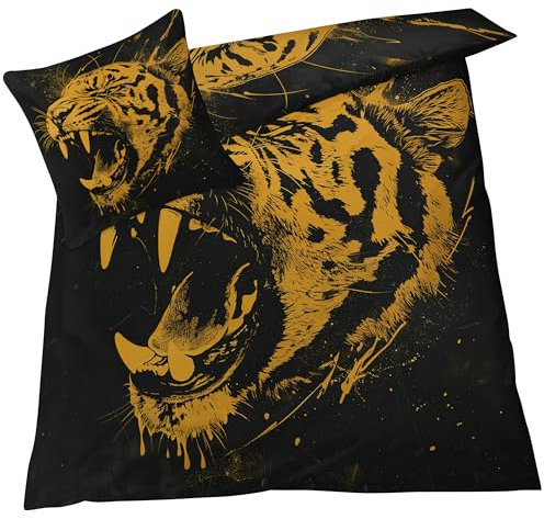 Bettwäsche 140x200 Tiger, Tiere Bettbezug, Bettwäsche-Sets 2 teilig, Weich & Bügelfrei Mikrofaser Wendebettwäsche und 1 Kissenbezug 80x80 mit Umschlag 098