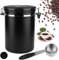 ZONJIE Lata de café hermética – 2,8 L de acero inoxidable para granos de café, 1 kg, recipiente de almacenamiento al vacío con cuchara medidora, válvula de CO2 y fecha para café molido y granos